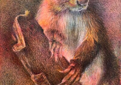 Ecureuil, aquarelle et cire 2025