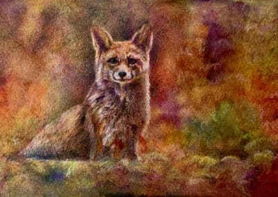 Renard, aquarelle et cire 2025