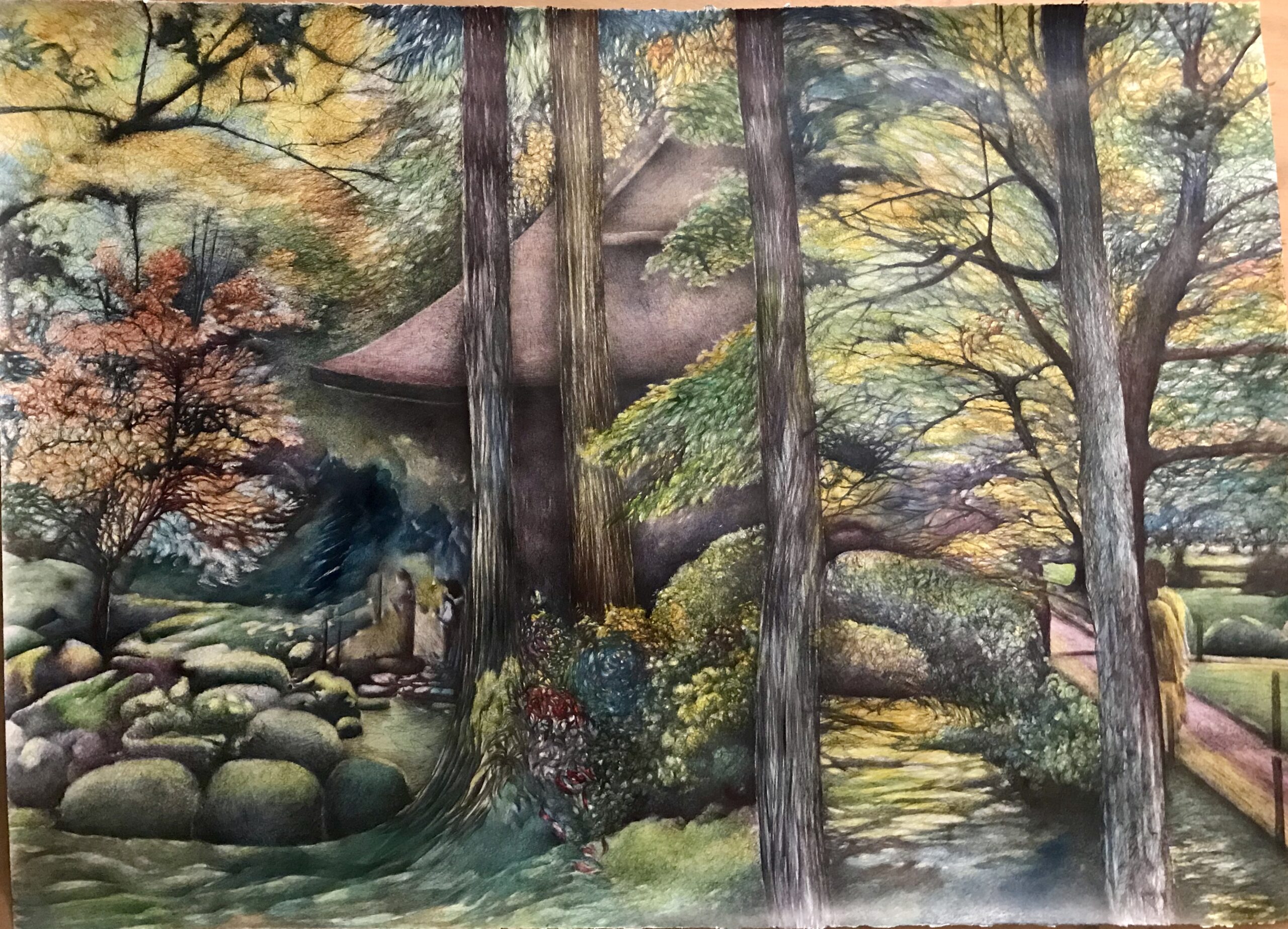 Le passage, mine graphite sur aquarelle - 2020 Le passage, mine graphite sur aquarelle - 2020