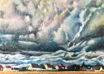 Tomber du ciel, cire sur aquarelle - 2022