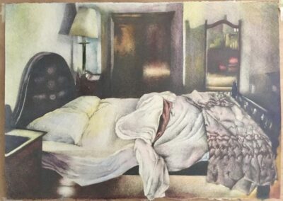 Une chambre en Inde, mine graphite sur aquarelle - 2017