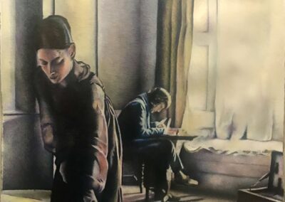 Le départ, cire sur aquarelle -2023