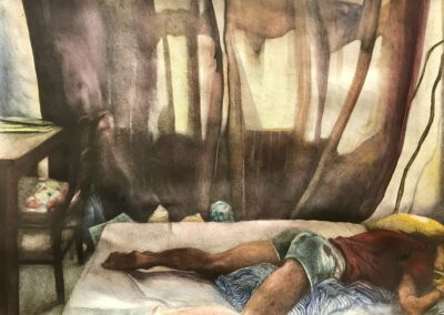 Mona, la sieste, mine graphite sur aquarelle -2021