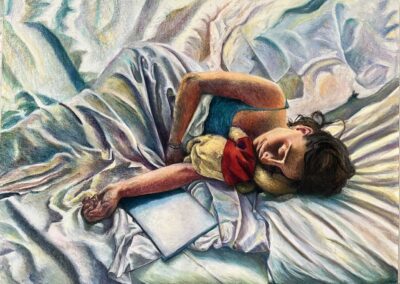 Léna, dans les bras de Morphée, aquarelle et cire - 2025
